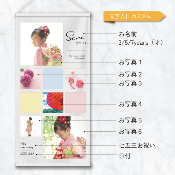 七五三　写真入り　名前入り　タペストリー　壁飾り　オリジナル