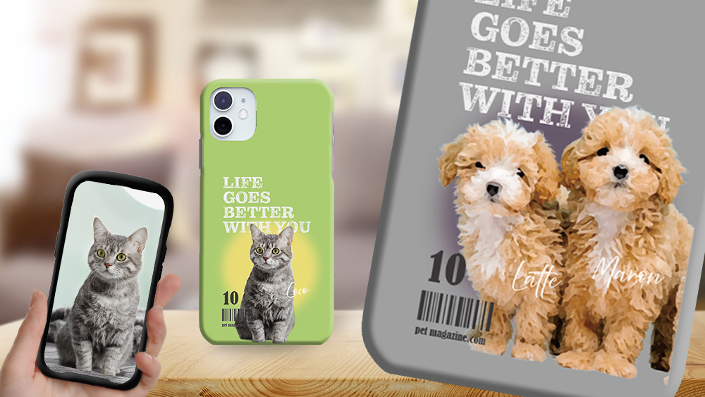 うちのこ 犬・猫・ペット写真から作るポスター風イラスト スマホケース アクスタ ギフト プレゼント