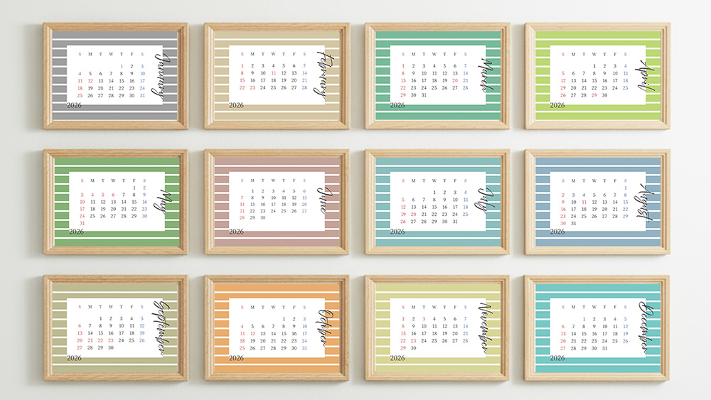 2026年カレンダー　ダウンロード　JPG データ　シンプル