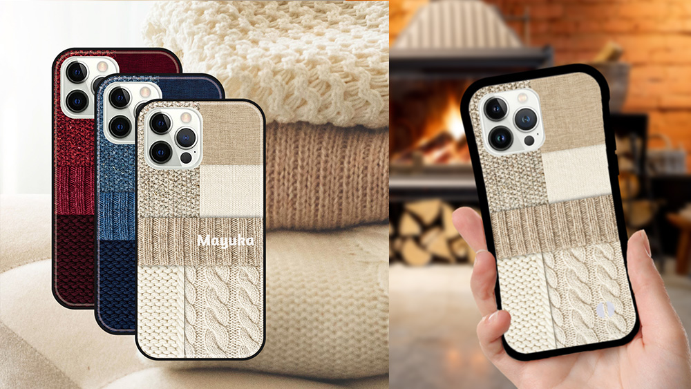 名入れ 冬 ニット風 編み柄 大人かわいい スマホケース
