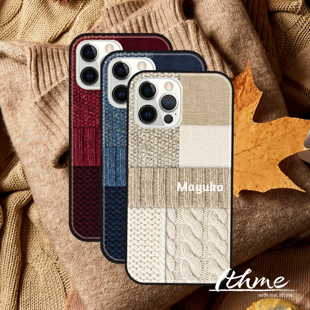 名入れ 冬 ニット風 編み柄 大人かわいい スマホケース